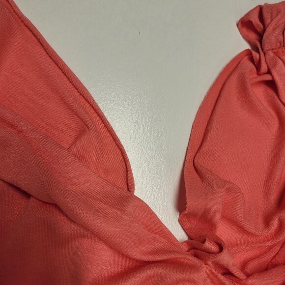 𝅺CORAL Ruched V Neck Low Back Mini Dress Size M  Size L - NWOT - Picture 7 of 7